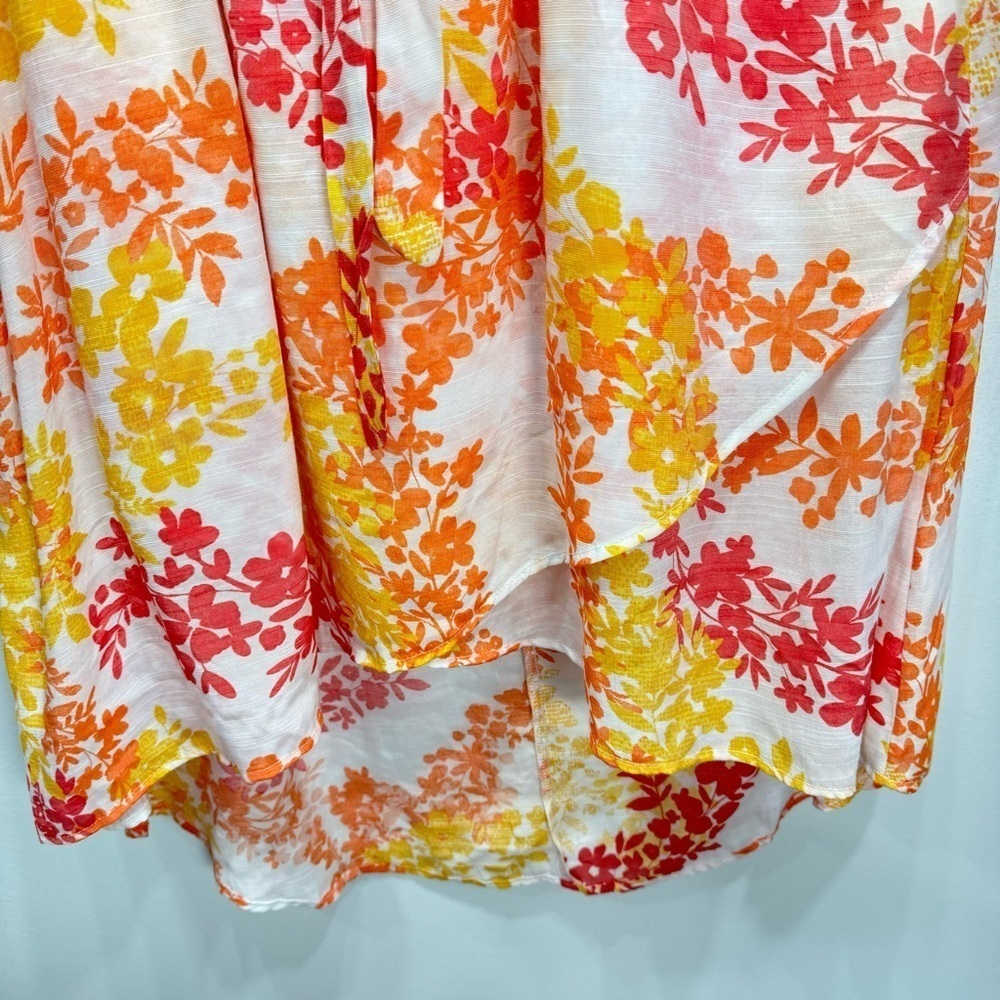 Adrienne Vittadini Floral V neck Semi Sheer Flowy Short Sleeve Dress Size L - Picture 8 of 10